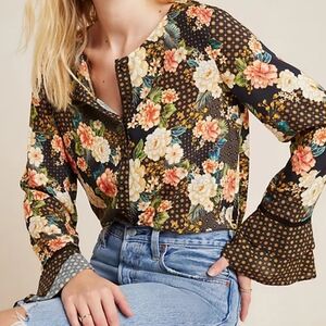 FARM Rio For Anthropologie Siobhan Floral Print Boho Blouse